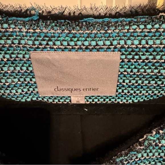 Classiques Entier Blue and Green Blazer Open Front Collarless Design - Picture 6 of 8